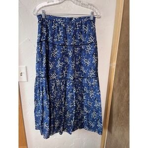 Ulla Johnson Blue Floral Tiered Midi Skirt Size 8